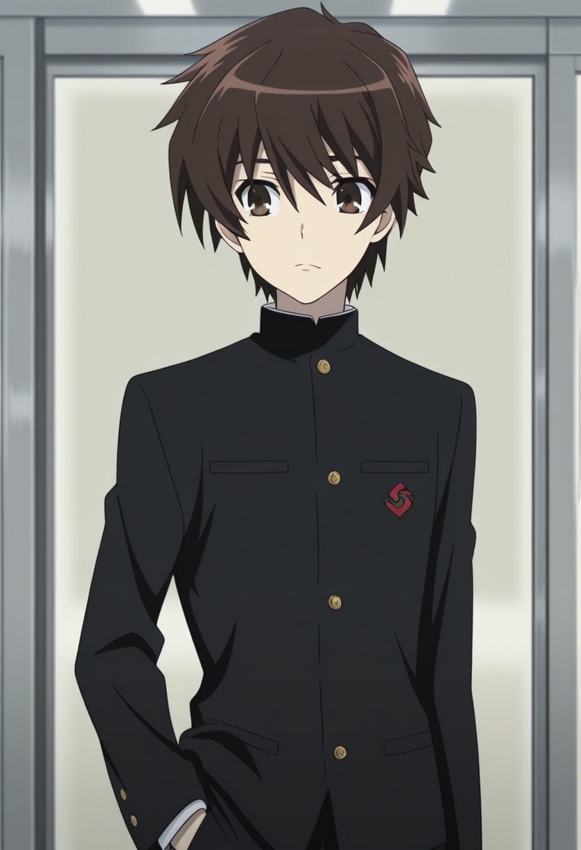 masterpiece,best quality,amazing quality, source_anime,
KoichiSakakibara, 1boy, male focus, solo, brown eyes, brown hair, school uniform, gakuran, jacket, black jacket, buttons,