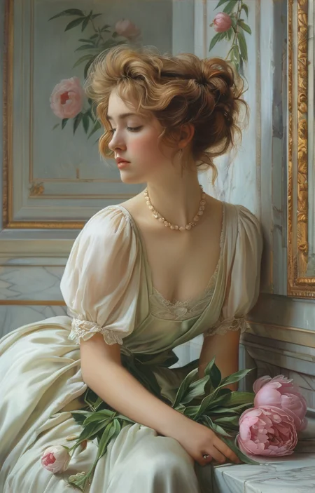 masterpiece,best quality,<lora:tbh362-sdxl:0.6>,illustration,style of  Vittorio Reggianini, decaying peonies