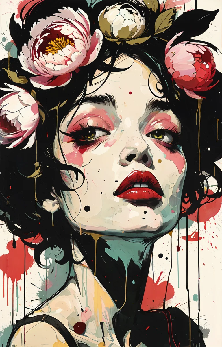 masterpiece,best quality,<lora:tbh333-sdxl:0.6>,illustration,style of Jim Mahfood decaying peonies