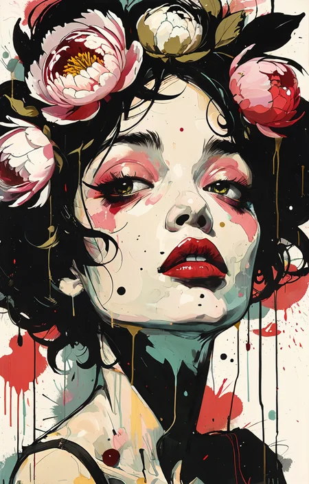 masterpiece,best quality,<lora:tbh333-sdxl:0.6>,illustration,style of Jim Mahfood decaying peonies