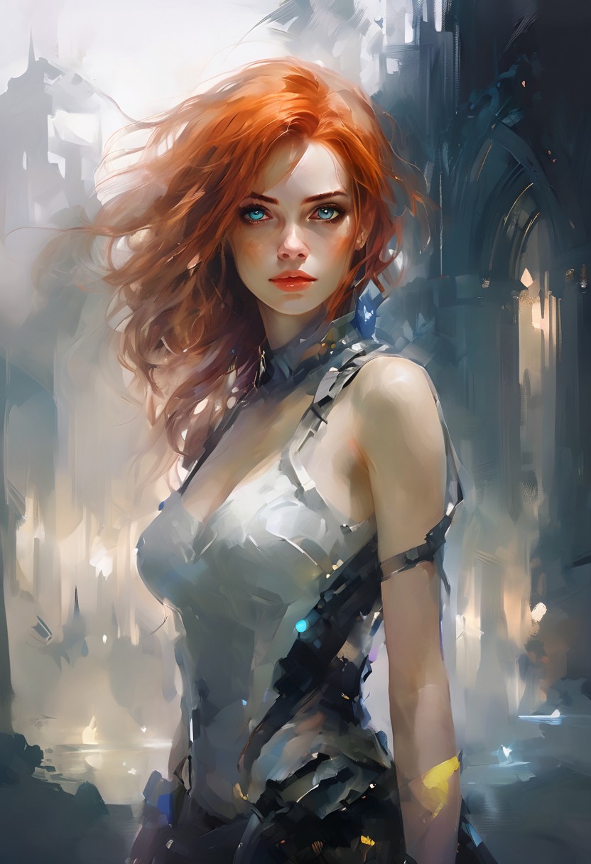 A woman with Red hair and Luminous eyes looks at the camera, Beautiful picture of the character, character portrait, character portrait, 🤤 Charlie Bowater character art, epic portrait illustration, подробный character portrait, neo-artcore and Charlie Bowater, high quality portrait, fantasy concept art portrait, detailed matte fantasy portrait, charlie bowater art style, Detailed beautiful portrait, fantasy art portrait