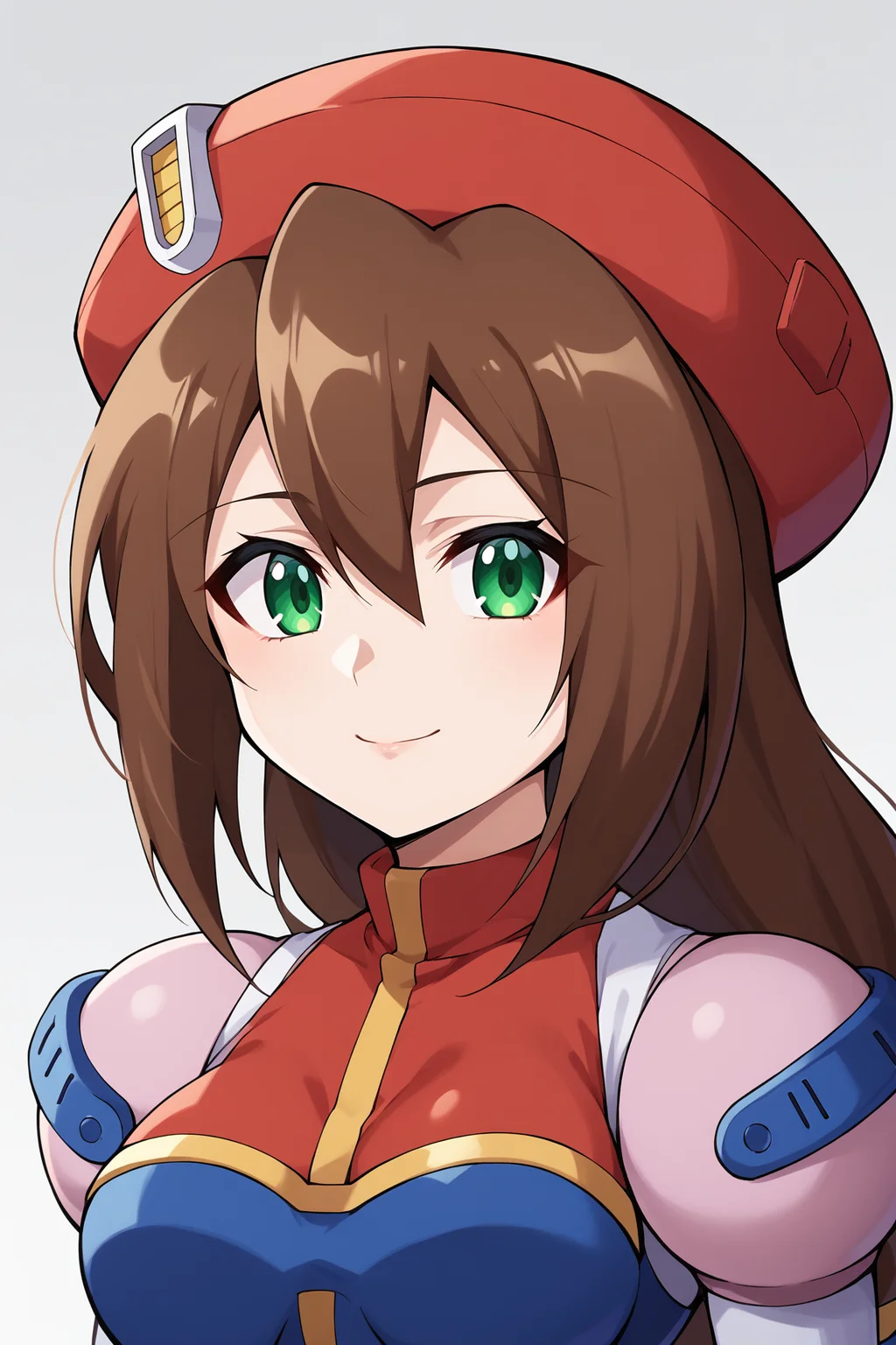 score_9, score_8_up, score_7_up, source anime, prefect lighting, very aesthetic, BREAK, anime coloring,
<lora:iris_mega_man_v1-p6:1>, 1girl, iris \(mega man\), green eyes, brown hair,
irisout, low-tied long hair, beret, red headwear, upper body,
BREAK, looking at viewer, light smile,
BREAK,