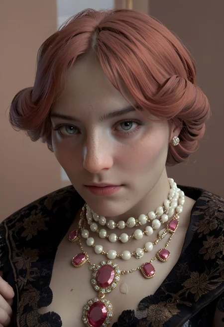score_9, score_8_up, score_7_up Orianna looking at the viewer teasing glaze wearing her jewels high class