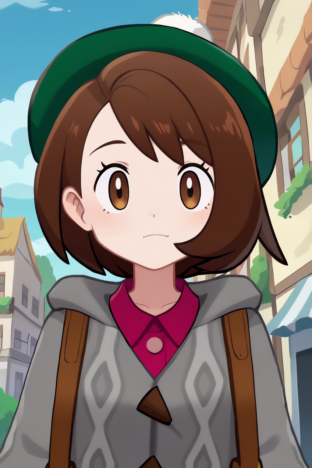 score_8_up, anime screencap, flat colors, gloria, ordinary outfit, hat <lora:COMMISSION_Pokemon-Gloria-PDXL:0.8>