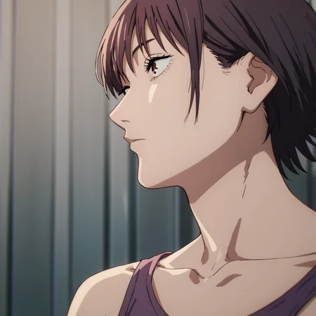 score_9, score_8_up, score_7_up, score_6_up, score_5_up, score_4_up, source_anime, BREAK
<lora:chainsaw_man_pony:0.8>,chainsaw_man,
1girl,solo,purple short hair,casual clothes,close up