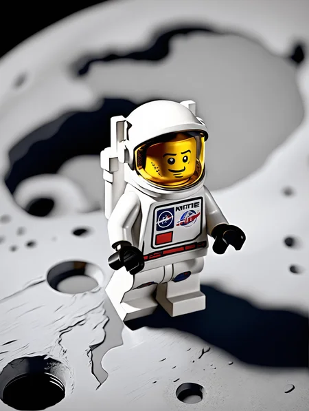 <lora:lego_v2.0_XL_32:0.8>
LEGO MiniFig, an astronaut on the moon