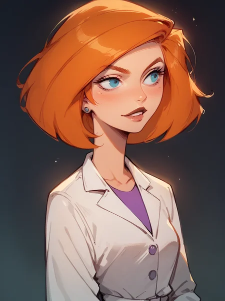 score_9, score_8_up, score_7_up, score_6_up, score_5_up, <lora:EgirlPFP-XLP:1> egirlpfp,  <lora:annpossibleXLP:1> ann possible, blue eyes, 1girl, solo, orange hair, short hair, lab coat,
