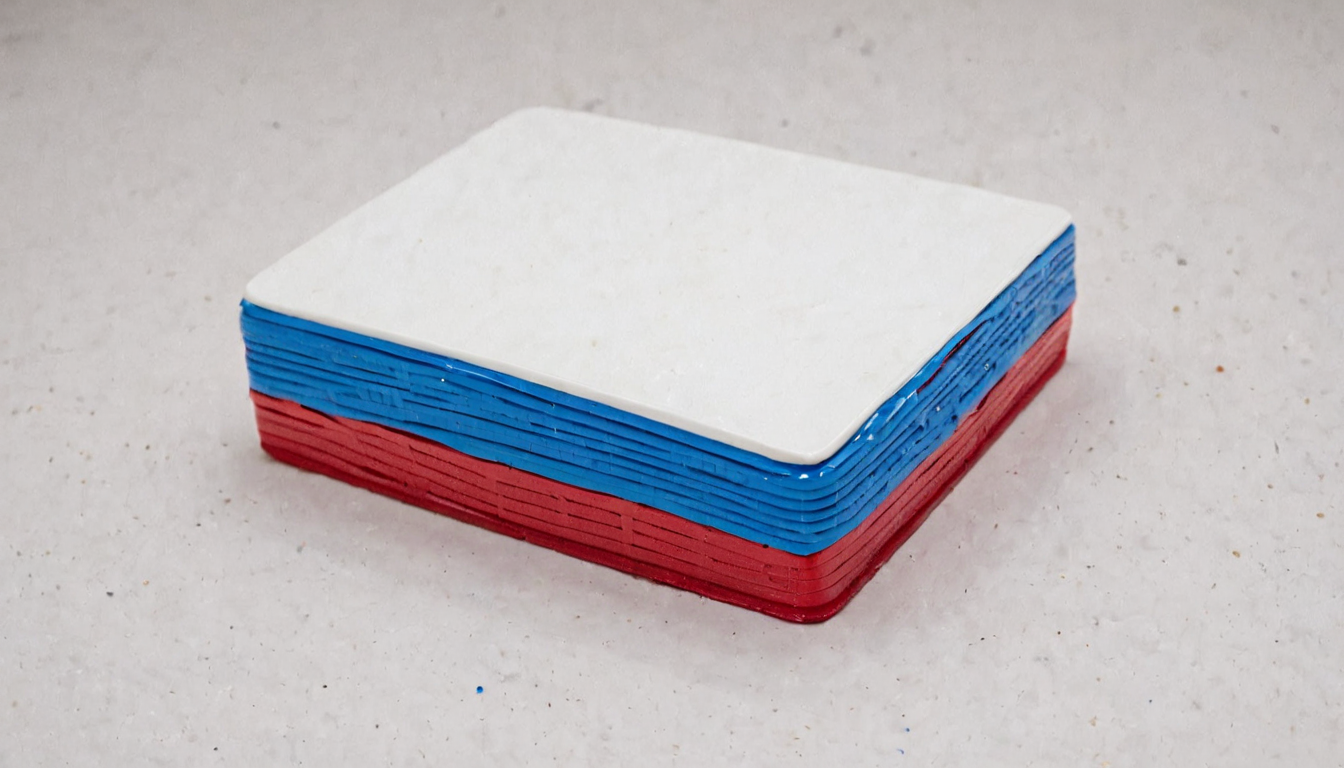 plastkort, a cake (made from:1.3) white blue and red colored (rectangular plastic cards), <lora:Plastkort_2-000004:1>