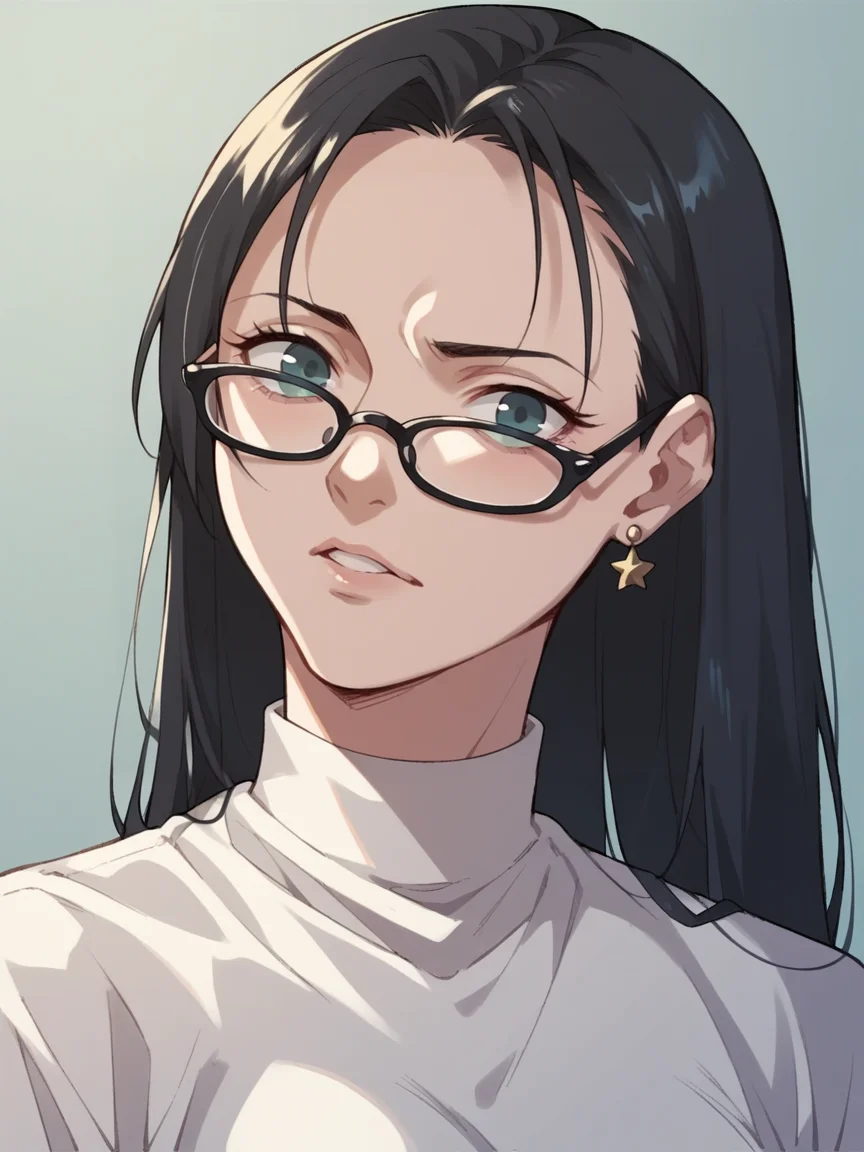 score_9, score_8_up, score_7_up, score_6_up, <lora:BBXLP:1> (BB), black bible, cel shading, 1girl, glasses,