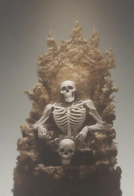 score_9, score_8_up, score_7_up, score_6_up,
one skeleton of dead king wearing rotted clothes and a golden crown on a lavish golden throne, boneswm