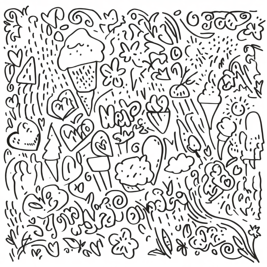 no humans, tree, food, monochrome, planet, spoken ellipsis, hand drawn, heart, ice cream, lineart, flower
