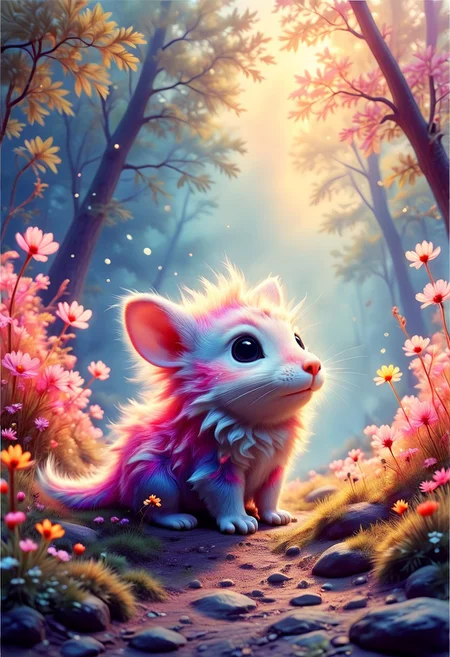 Abstract art. Fantasy. Warm, glowing lights. cute. cozy and welcoming atmosphere. Charming. Intricate details.Work by Ivan Shishkin to Yoshitaka Amanos.
perfection style, vivid colors, colorful, vivid background, midjourneyv6.1, anzhcdreamwave, aesthetic, fantasy animal, FntsyPstlCE style, ral-fluff, Cute Animals page