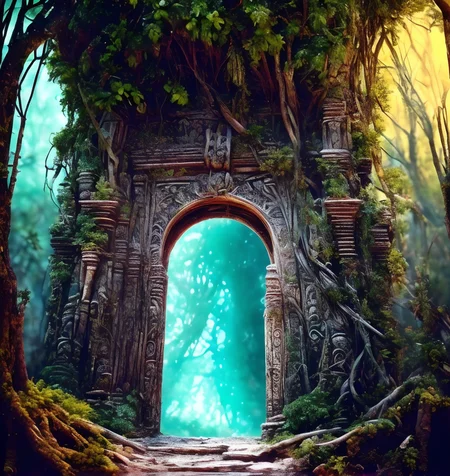 RAW photo, (masterpiece:1.3), subsurface scattering, heavy shadow, (high quality:1.4), (intricate, high detail:1.2), professional photography, HDR, High Dynamic Range, realistic, ultra realistic, photorealistic, high resolution, film photography, ambient lighting, atmospheric effects, <lora:detail_slider_v4:2>, OverallDetail, bare tree, butterfly, door, fantasy, fire, forest, light rays, nature, no humans, outdoors, portal, scenery, sky, tree, water, <lora:Portal:0.8>, in a sinister and dark fantasy jungle, FanJu, <lora:FantasyJungle-10:1>, epiCPhoto
