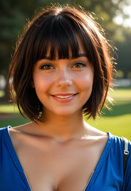 score_9, score_8_up, score_7_up, score_6_up, zPDXL, zPDXLxxx, (nsfw), cinematic color, photo, close up portrait photo, cosplay, (realistic photograph), (photorealistic), face realistic, rating_explicit, masterpiece, best quality, highly detailed, 1girl, plump woman, smiling, perfect skin, standing, medium black fringed hair, short fringe, large breasts, dappled sunlight, park, sky blue jumpsuit, zipper, , wristwatch,
realistic, hyper realistic,  <lora:more_details:1>  <lora:sinfully_stylish_SDKL:1> <lora:extremely_detailed:1>