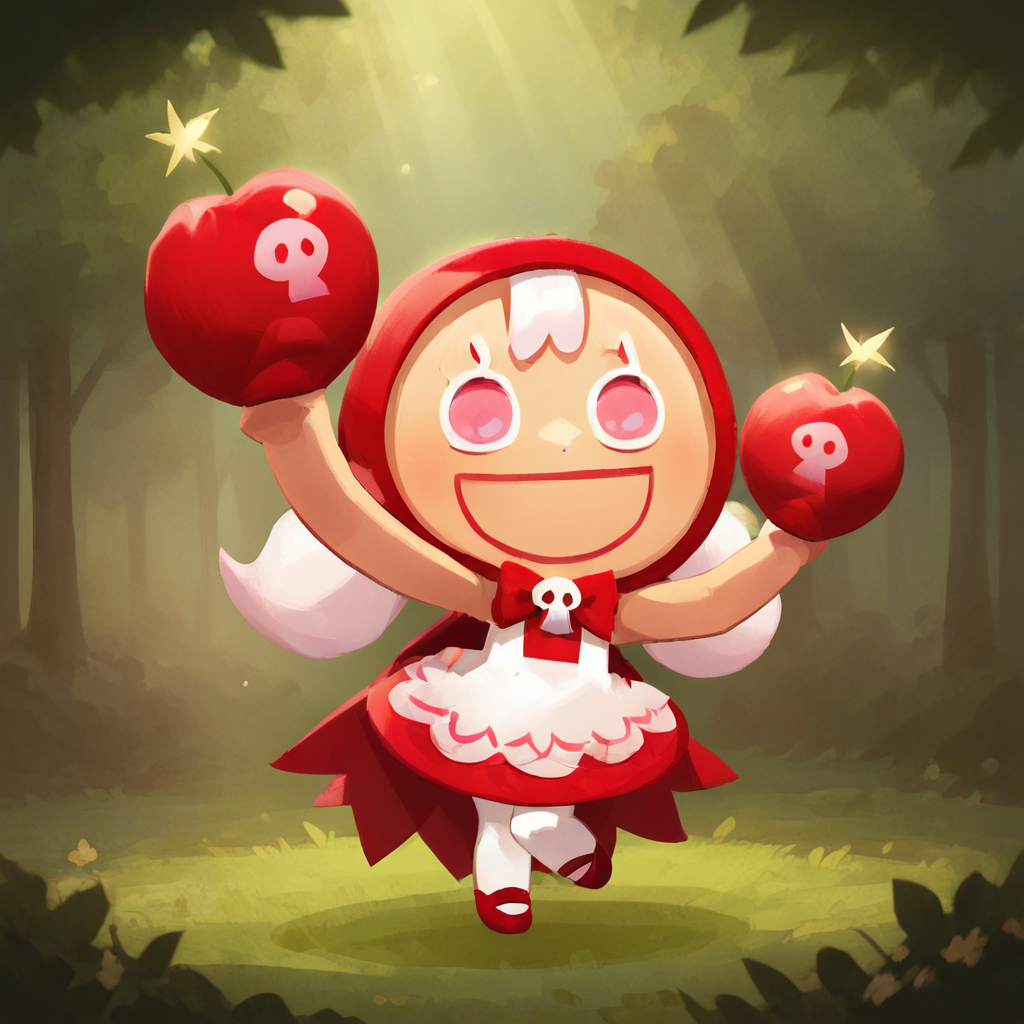 score_9_up, score_8_up, BREAK, CherryCookieRun, 1girl, solo, white hair, pink eyes, red hood, sleeveless dress, red dress, white pantyhose, mary janes, chibi,  <lora:CherryCookieRun_PXL_Leaf1:1>, forest,