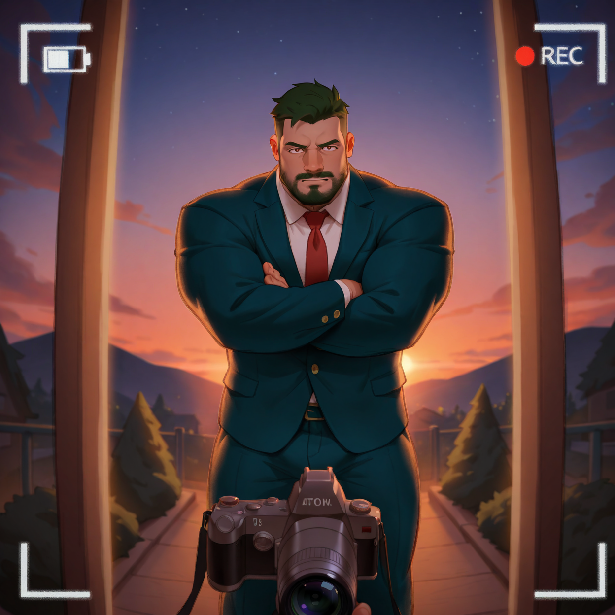 <lora:tevit-ill-v1:.7>, ((t0v1t1ll)), ((arms folded and looking directly at the camera, hen house, blazer, green hair, dusk, Extreme long shot))
(very short hair, beard, bara, mature, facial hair, stubble, beard, full beard, sideburn, beard, a lot of beard, ), facial hair,male focus, muscular male, muscular male, bara, mature,  bara, mature,  very awa, masterpiece, best quality, absurdres, newest, perfect quality, detailed background, intricate details,
<lora:slider_Body Type_alpha1.0_rank4_noxattn_last:3><lora:slider_cfg_scale_boost:.7>,<lora:slider_il_brightness_slider_d1:-1><lora:slider_il_contrast_slider_d1:-1><lora:slider_DarkSlider1.2_alpha1.0_rank16_full_300steps:-.6>