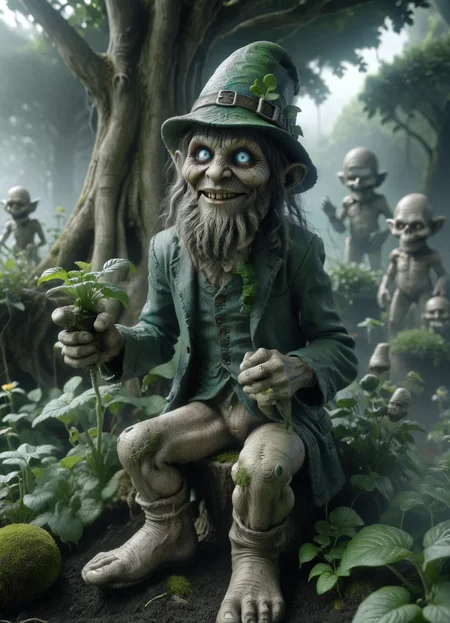 DonMV00d00XL homunculus, leprechaun, 1 feet small, humanoid, earth-dwelling humanoid being, affinity with the earth and nature, gardening and craftsmanship, fantasy, autonomous,cylopean,customer service,halcyon,far-out <lora:DonMV00d00XL:0.9>