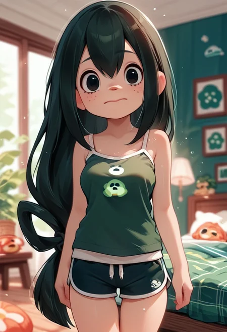 ZPDXL3, score_9, score_8_up, score_7_up, score_6_up, score_5_up, score_4_up,
1girl, medium breasts, solo,
dolphin shorts, camisole, bedroom,
mhatsuyu, acvillager, chibi,