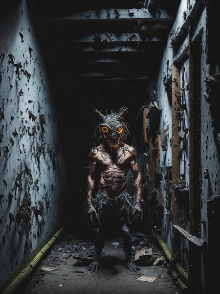 Same as the first but with "A disturbing creature with red glowing eyes"