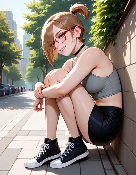 masterpiece, best quality, very aesthetic, absurdres,
outdoors,
full body, seductive smile, parted lips, long eyelashes,
<lora:Darcy_Redd_v01_NAIXL:1>
D4rcy_r3dd,1girl,solo,short hair,brown hair,ponytail,hair over one eye,red-framed eyewear,green eyes,mole under eye,choker,