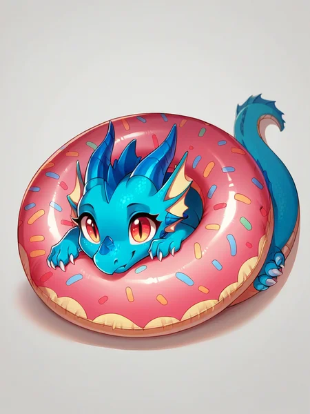 score_9, score_8_up, score_7_up, score_6_up,   <lora:d0nutXLP:0.8> d0nut, innertube, dragon, cute, feral, solo