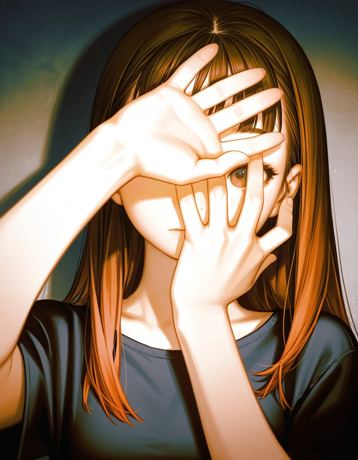 1girl,
hand up, covering face,
vignetting contrast,
nagu, (murata range:0.6), alzi xiaomi,
masterpiece, very awa
<lora:concept_flasheffect-ill-vpmini:1>