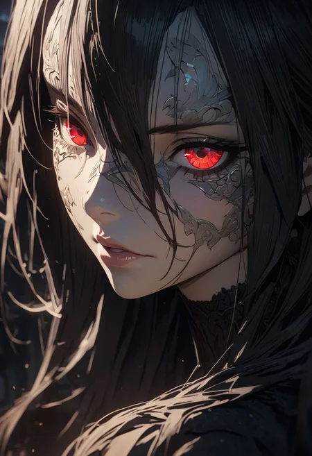 gorgeous lips, cinematic, (masterpiece), (best quality), (ultra-detailed), very aesthetic, illustration, perfect composition, intricate details, absurdres, detailed face, (anime, masterpiece, intricate:1.3), (best quality, hires textures, high detail:1.2), (4k),(incredibly detailed:1.4)  (beautiful detailed face, beautiful detailed eyes) ,extreme details eyes
anime girls
anime
women
adult
real people
artwork
digital art
one person
lifestyles
illustration
long hair
character
people
female
standing
mask
portrait
cyberpunk
young adult
original characters
night
young women
red eyes
black hair
black
Cyberpunk
hairstyle
clothing
beautiful woman
dark
architecture
haired
drawing
females
