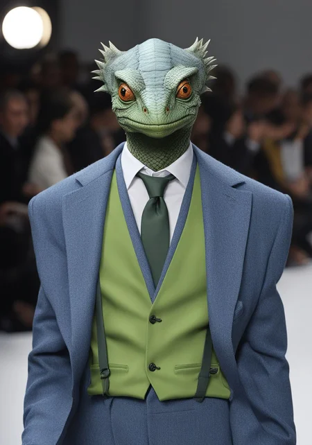 Humanoid Lizard WeirdOutfit style <lora:sdxl-WeirdOutfit-Dreambooh:0.8>