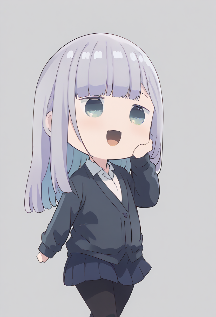 score_9, score_8_up, score_7_up,source_anime,anatomically correct,best perspective BREAK
<lora:BeniShake chibistyle:1> benishake chibistyle,  chibi, happy, open mouth, 1girl, solo, 
 <lora:Reinaaharen_pony_ct:1> ctianaharen, jitome,school uniform, collared shirt, cardigan, blue skirt, black pantyhose,