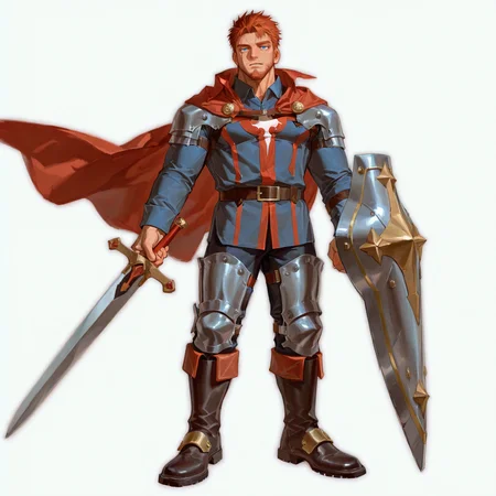 <lora:Vettel_Alchemist_Code-000005:.5> tagatamevettel, collared shirt, long sleeve shirt, cape, armor, shield, sword, boots, 1boy, mature boy, muscle body, ginger short hair, spiked hair, blue eyes, (scar on eyes:1.2)
(very short hair, beard, bara, mature, facial hair, stubble, beard, full beard, sideburn, beard, a lot of beard, ), facial hair,male focus, muscular male, muscular male, bara, mature,  bara, mature, aixiwuganda_(20222192), very awa, masterpiece, best quality, absurdres, newest, perfect quality, detailed background, intricate details,
<lora:slider_Body Type_alpha1.0_rank4_noxattn_last:3><lora:Anime Summer Days 2 Style SDXL_LoRA_Pony Diffusion V6 XL:.6><lora:slider_cfg_scale_boost:.7><lora:Artist6p:.55>, Artist6p, Artist04p,<lora:slider_il_brightness_slider_d1:-1><lora:slider_il_contrast_slider_d1:-1><lora:slider_DarkSlider1.2_alpha1.0_rank16_full_300steps:-.6>