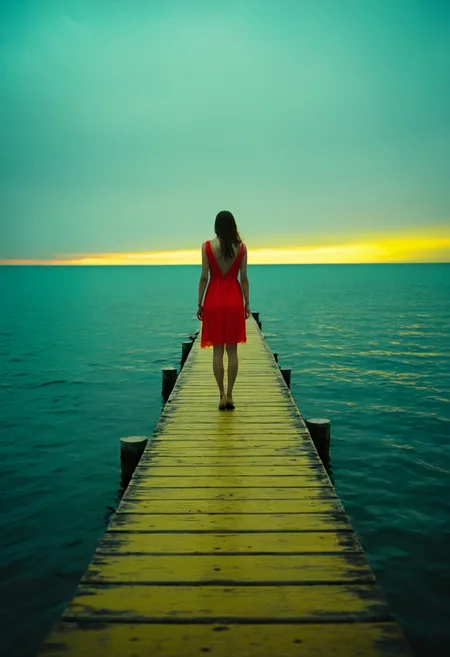 imagine, dream of, Photograph, Photograph, (teal, bright red, bright yellow, on a floating dock in the middle of a sky ocean, lifelike, stunning, clear, vibrant:1.2) (distant figure in red dress standing at the end of an old yellow pier:1.3), Fine art, Sad, Confused, moody lighting, Cinematic, film camera, Selective focus, Film grain, emotional, Photograph, Photograph, (teal, bright red, bright yellow, on a floating dock in the middle of a sky ocean, lifelike, stunning, clear, vibrant:1.2) , Fine art, Sad, Confused, moody lighting, Cinematic, film camera, Selective focus, Film grain, emotional
<lora:1990sAnalogStyle:0.7> <lora:Flux-style-xl-lora:.3> <lora:CinematicStyle_v1:0.7>