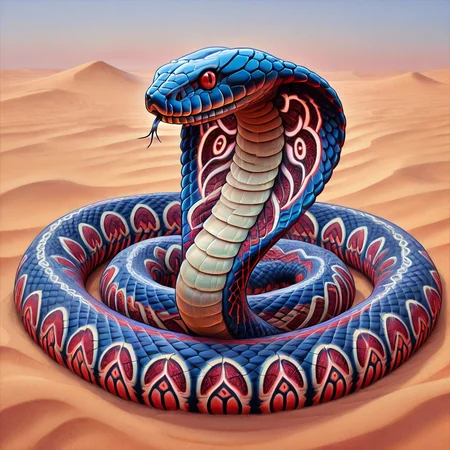 masterpiece, best quality,  <lora:NajaCobra_Illustrious:1> Naja, animal focus, no humans, in dry dry desert, crazy pattern, snake, red pattern, neon patternâââ