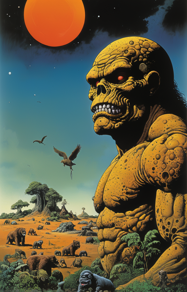 masterpiece,best quality,<lora:tbh235-sdxl:0.5>,illustration,style of Richard Corben, animals