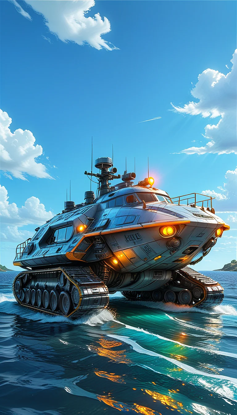 (cel-shading:2)+, (in ARTIST style:1.6), (masterpiece:1.7), night, glow neon,
hyperrealism, glossy, shinny, clear image, accurate picture, clear picture, precise image, focused image, Science fiction style, Science fiction,
(no humans, vehicle focus, sky, cloud, ground vehicle, day, outdoors, ocean, watercraft, military, military vehicle, blue sky, ship, motor vehicle, Tracked Vehicle, gray paint)
night, glow neon,
(masterpiece:1.8), (highest detailed:1.8), perfectly lighted, (contrast), (saturated), (((sharp focus))),
(hyperdetailed:1.3), (intricate details:1.2), (Refined details:1.3), (best quality:1.5), highly detailed textures, vibrant colors,
(ultra sharp focus:1.8), (detailed texture:1.8), (detailed edges:1.8), (thin lines:1.8), (best quality:1.8),
<lora:Apparatus_-_Traction_City_Walkers_Vehicles:0.8>,