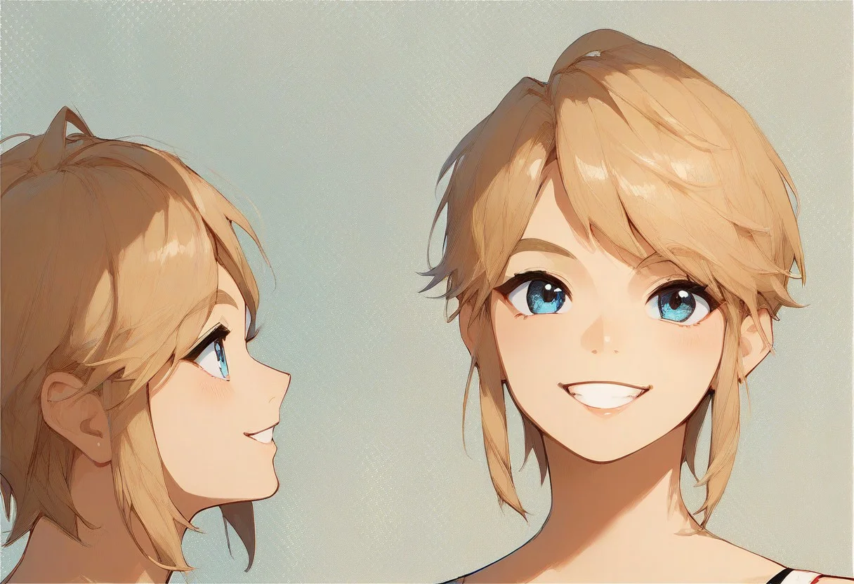 Masterpiece, high quality, score_9, source_anime, score_8_up, score_7_up, , multiple views, linkfbxl, head shot, smiling