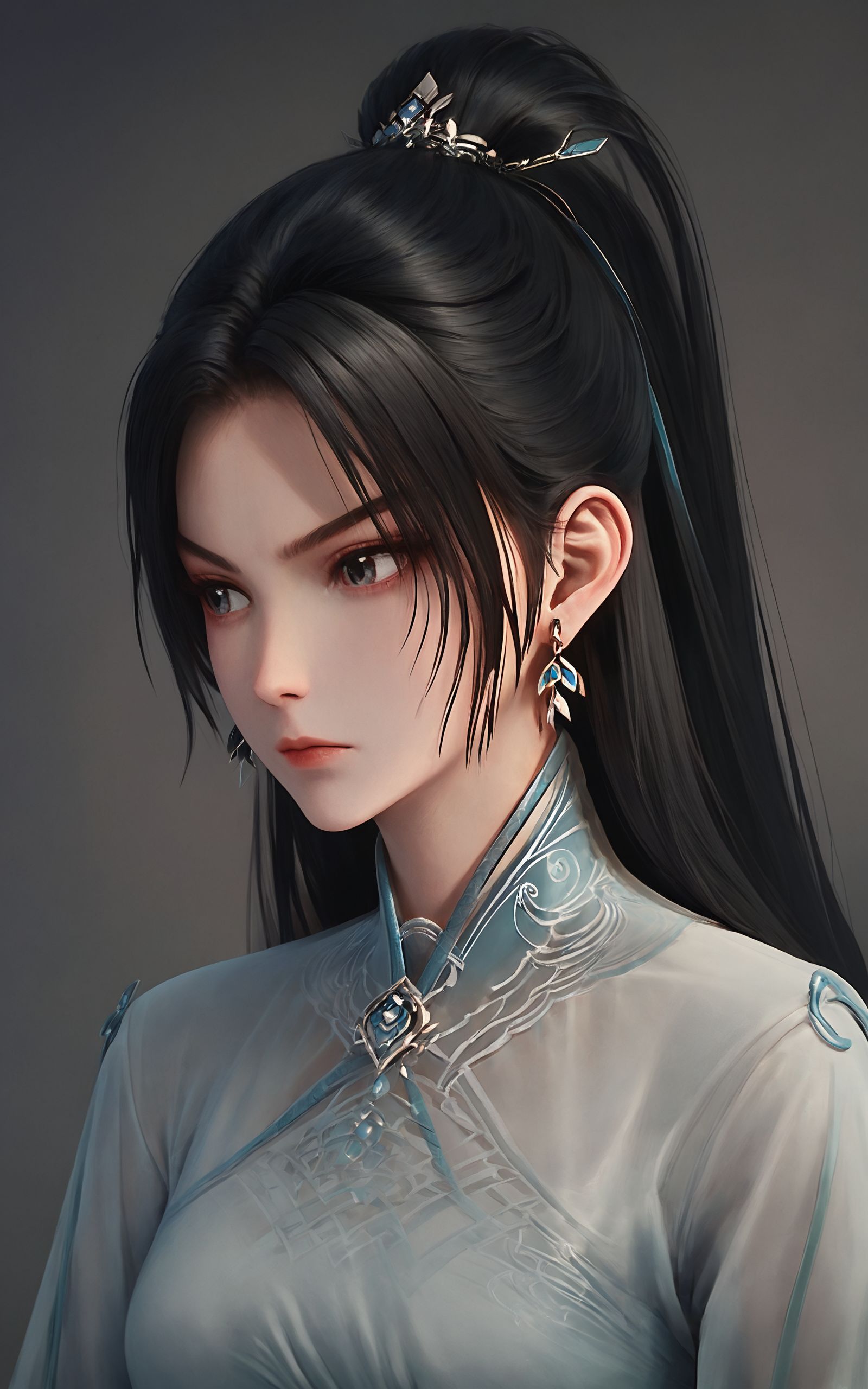 score_9,score_8_up,score_7_up,
<lora:ningyaoPony-000002:1>,
ningyao,1girl,solo,jewelry,earrings,ponytail,long hair,hair ornament,dress,black hair,simple background,upper body,chinese clothes,closed mouth,looking to the side,dark background,<lora:绪儿 光影滤镜 XUER guangying:0.8>,XUER guangying,