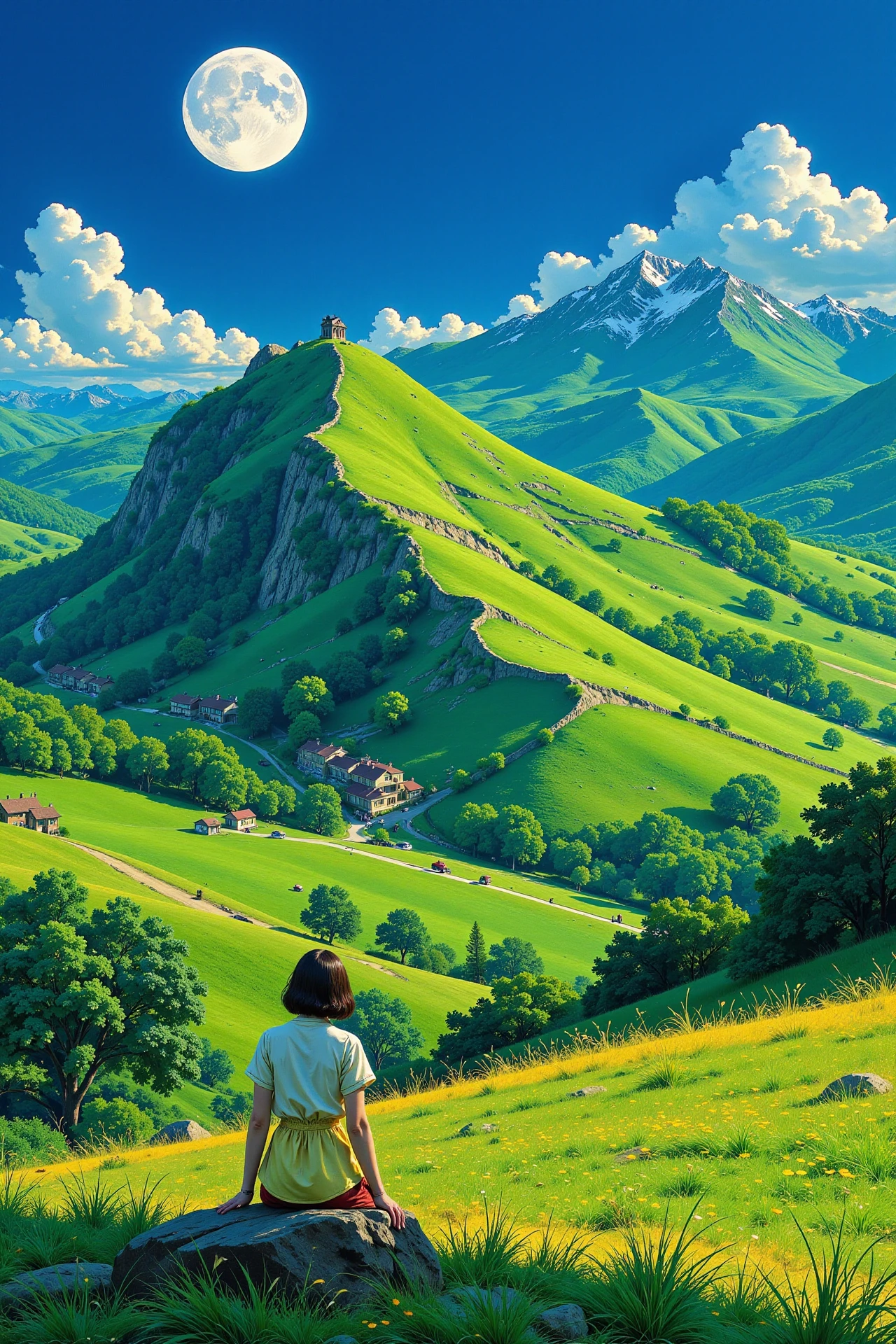 hill beautiful  landscape, noon, woman, very intricate, very detailed, sharp, bright, colorful, <lora:Hand v2:0.5> <lora:Anti-Blur:1><lora:Insane Detail Slider:0.25>  <lora:flux.1_lora_flyway_Epic-detail_v2:0.3> <lora:fluxenhancer:0.25> <lora:Anime_style:0.6> anime style