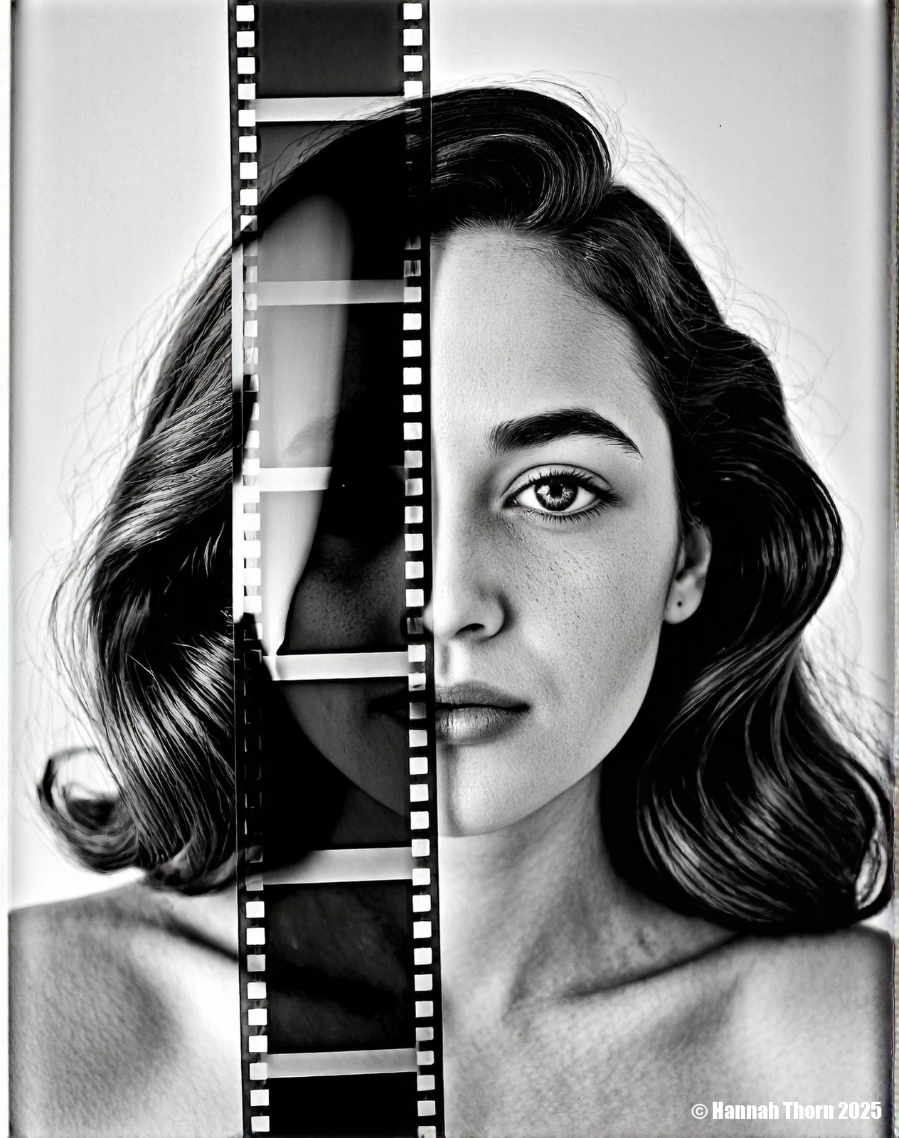 A realistic black and white photograph of a young beautiful brunette woman standing on a city street, wearing a black v-neck dress, with short curly hair, holding a cigarette in her hand, looking up at the sky, with tall buildings in the background, cars driving on the street, street signs on the buildings, daytime, medium shot, detailed face, realistic skin texture, film grain, high resolution, natural lighting, dramatic shadows, shot with a Leica camera, 50mm lens, f/2.8 aperture, 1/250 shutter speed, ISO 200, shot on Kodak Tri-X 400 film., <lora:_Flux\_Photographer\Helmut_Newton-000001.safetensors:0.8300000000000002:0.8300000000000002> <lora:_Flux\_Skin_Appearance\detailifier_flux-000006.safetensors:0.8300000000000002:0.8300000000000002> <lora:_Flux\_Skin_Appearance\Old_Beauty.safetensors:0.7500000000000001:0.7500000000000001>, A stunning black and white portrait of a young woman, her face partially obscured by a strip of 35mm film. The film runs vertically, bisecting her face, with the individual frames visible and adding an intriguing layer to the composition. Her expression is serene, eyes gazing slightly off-camera, framed by dark, wavy hair. The lighting is soft and diffused, creating subtle shadows that accentuate her features. The background is a soft, out-of-focus white, drawing attention to the subject. The overall mood is artistic and contemplative, evoking a sense of classic Hollywood glamour. The image is reminiscent of vintage photography, with a timeless quality. The contrast between the smooth skin and the textured film adds visual interest. The composition is simple yet effective, creating a captivating and memorable image., <lora:_Flux\_Photographer\Helmut_Newton-000001.safetensors:0.8300000000000002:0.8300000000000002> <lora:_Flux\_Skin_Appearance\detailifier_flux-000006.safetensors:0.8300000000000002:0.8300000000000002> <lora:_Flux\_Skin_Appearance\Old_Beauty.safetensors:0.7500000000000001:0.7500000000000001><lora:_Flux\_Photographer\Helmut_Newton-000001.safetensors:0.8300000000000002:0.8300000000000002> <lora:_Flux\_Skin_Appearance\detailifier_flux-000006.safetensors:0.8300000000000002:0.8300000000000002> <lora:_Flux\_Skin_Appearance\Old_Beauty.safetensors:0.7500000000000001:0.7500000000000001>