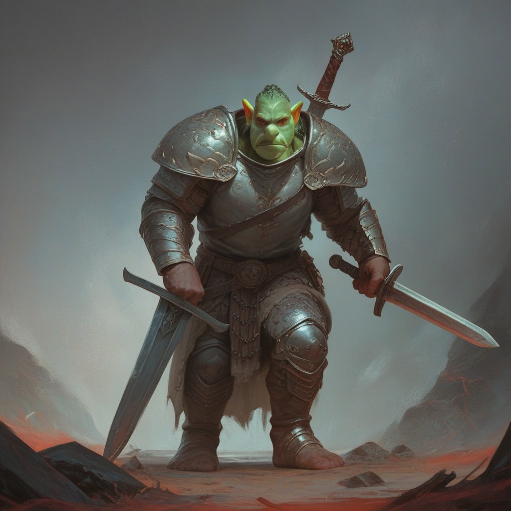score_9, score_8_up, score_7_up, score_6_up, high quality, ultra-highres, ultra-detailed vivid colors,, contrast vision,  vivid colors, contrast vision, exaggerated features, multiple males, goblins, green skin, red eyes, big nose, armor, shields, swords