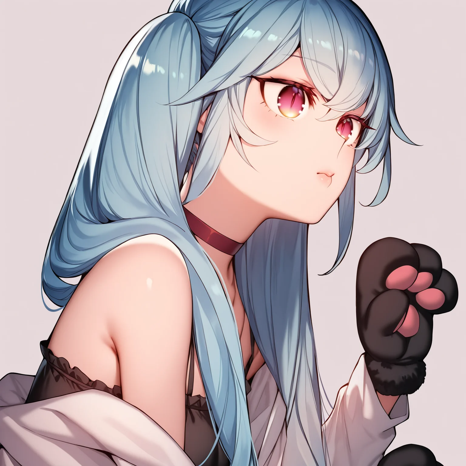 masterpiece,best quality,newest,absurdres,highres,<lora:noobai_ep11_stabilizer_v0.138_fp16:1>,<lora:Lily_2:1>,lily,long hair,blue hair,twintails,open clothes,petite,cat lingerie,cat paws,paw pose,