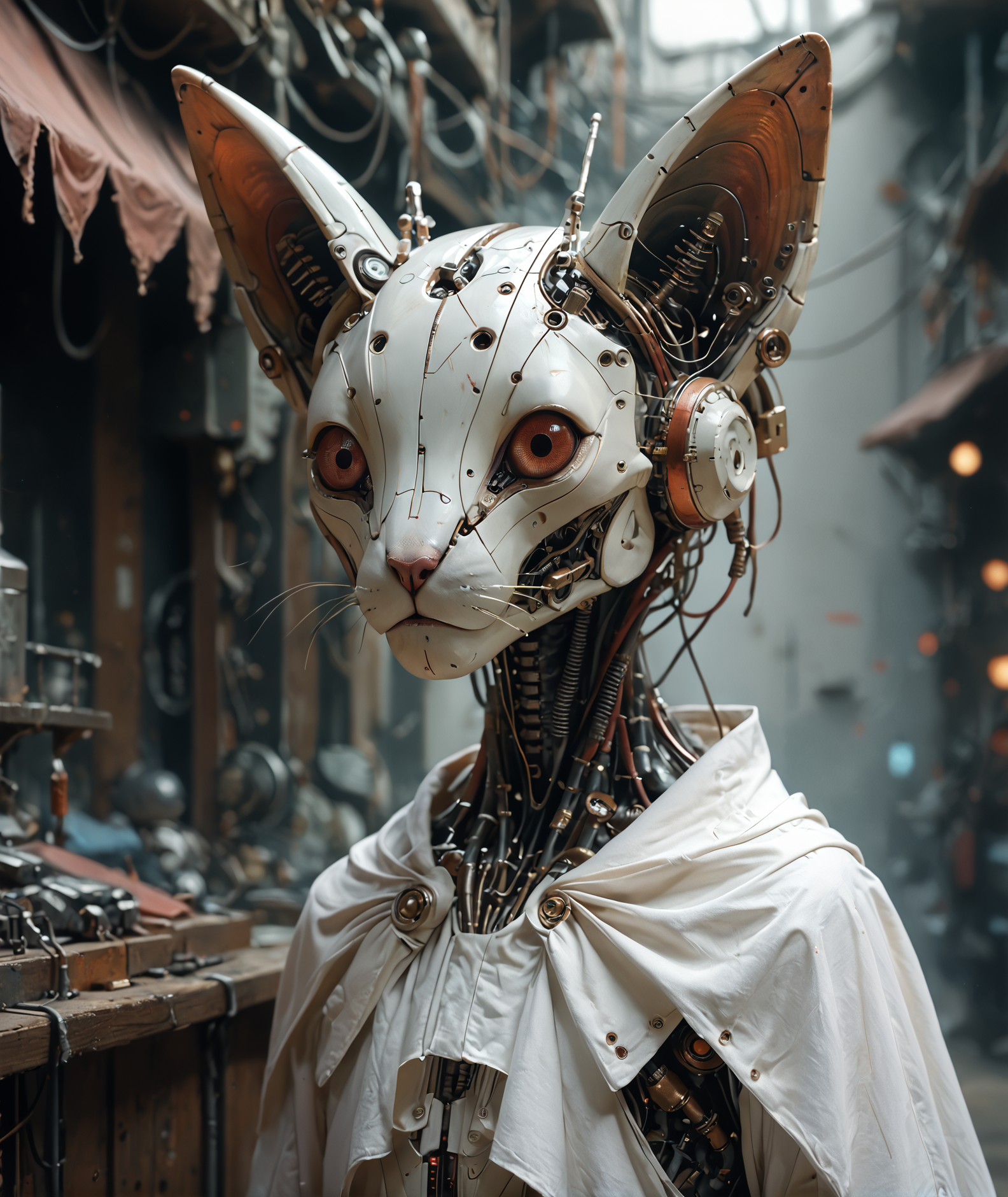 score_9, score_8_up, score_7_up, score_6_up, Kyubey, portrait, cowboy shot, mcnm, reelmech, mechanical parts, (cable, wires:0.4), machinery, joints, cinematic, cinematic color grading, <lora:Reelmech_pony_ed_v1_3:1> <lora:Mechanism-pdxl-1:0.5> <lora:madoka-Kyubey-PDXL:0.5>