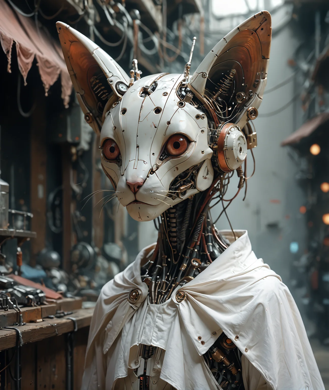 score_9, score_8_up, score_7_up, score_6_up, Kyubey, portrait, cowboy shot, mcnm, reelmech, mechanical parts, (cable, wires:0.4), machinery, joints, cinematic, cinematic color grading, <lora:Reelmech_pony_ed_v1_3:1> <lora:Mechanism-pdxl-1:0.5> <lora:madoka-Kyubey-PDXL:0.5>