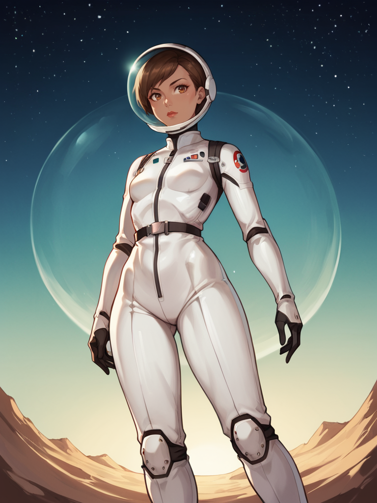 score_9, score_8_up, score_7_up, score_6_up, score_5_up, score_4_up, source_anime BREAK
1girl, female focus, <lora:Sylvia3:0.85>, small breasts, brown skin BREAK
white space suit, spacesuit helmet, face shield, space, outer space, floating, zero gravity, stars, planet, lens flare, nebula,âââ