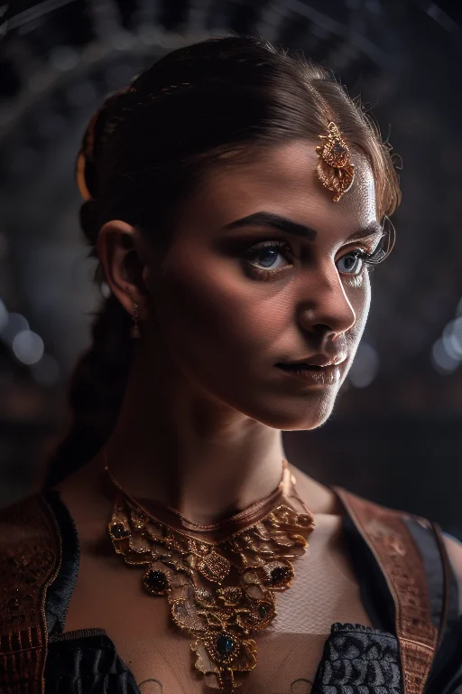 studio portrait of Victorian young woman wearing intricate attire, smokey background, mist, graceful body structure, (rim lighting,:1.4) two tone lighting, red hue, octane, unreal, to8contrast style