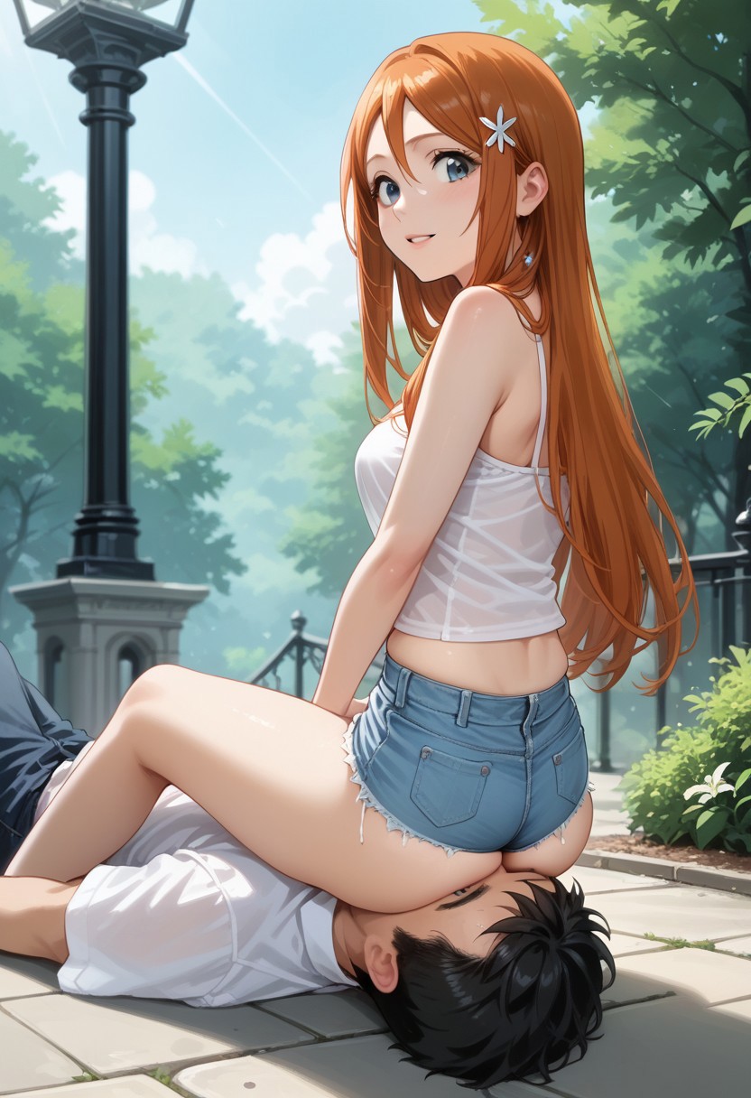 score_9,score_8_up,score_7_up,score_6_up,source_anime, studio lighting, masterpiece, high quality, anime screencap, femdom, hetero, FWF6, outdoor,
1girl (Orihime Inoue, skinny, skindentation, dominant female, sits on face, facesitting),
BREAK
1boy (boy, faceless boy, submissive boy, casual boy clothes)