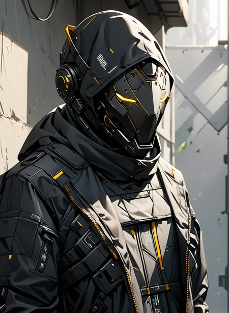masterpiece,high resolution,shadow detail,natural light,
techwear,
techwear, , science fiction, solo, upper body, robot mask, , black jacket
<lora:TechWearXL:0.8>