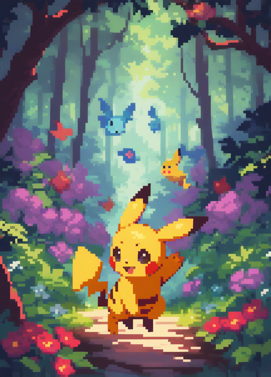 pokemon (creature),pikachu, forest
<lora:sakuemonq-000011:1>, score_9, score_8_up, score_7_up, score_6_up, score_5_up,