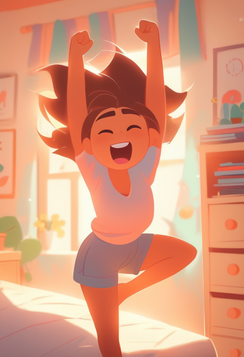 Girl strentching after waking up