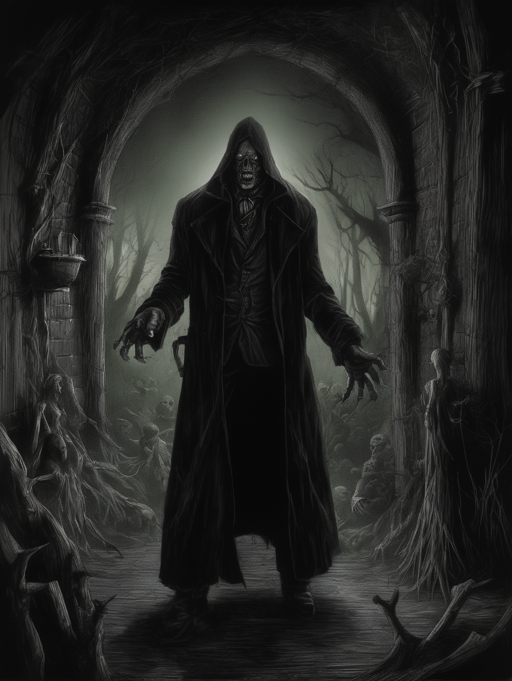 <lora:Dark Fantasy:1>Dark Fantasy - mark welhan dark fantasy illustration, first person perspective of an eldrich horror