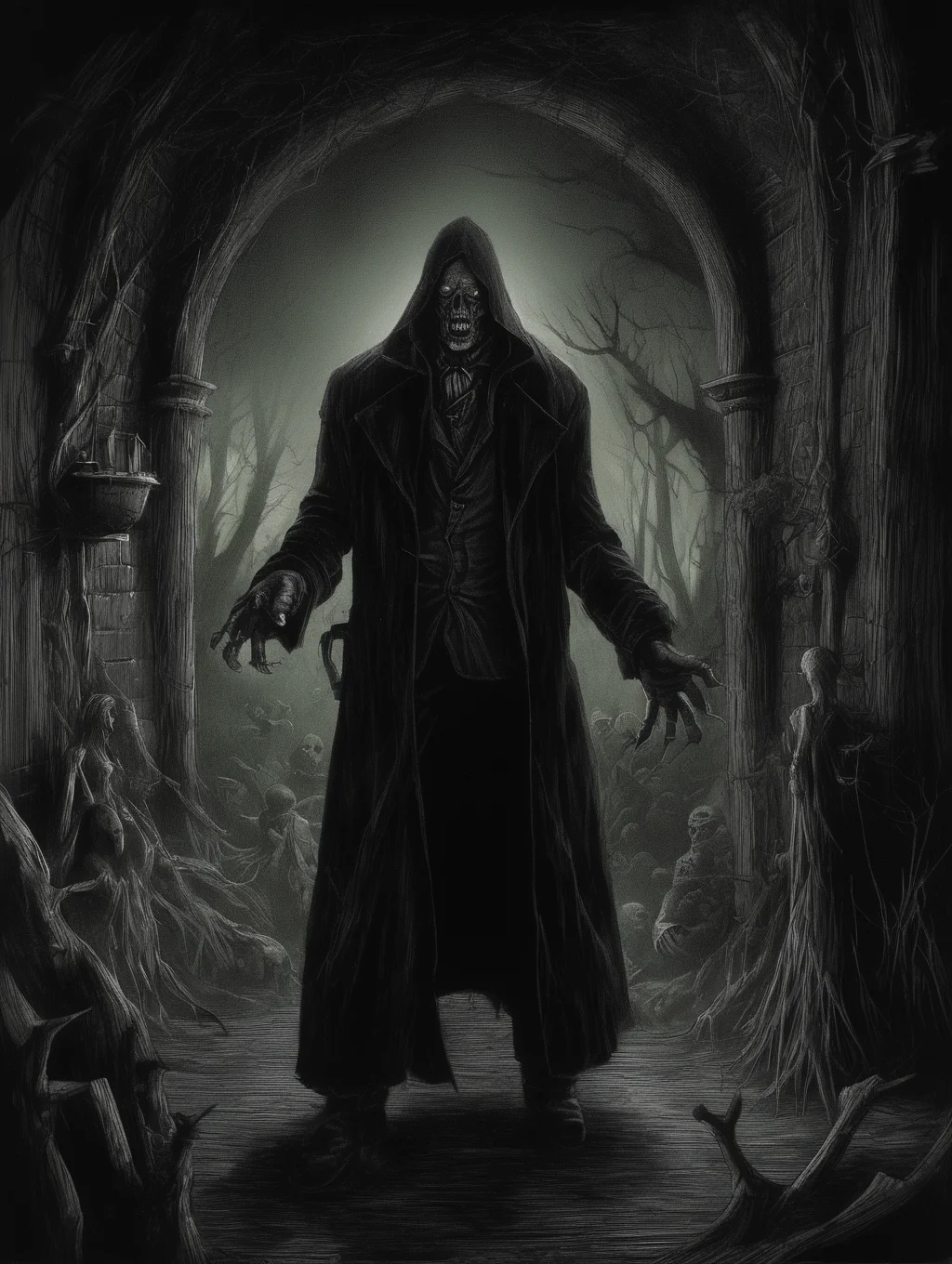 <lora:Dark Fantasy:1>Dark Fantasy - mark welhan dark fantasy illustration, first person perspective of an eldrich horror
